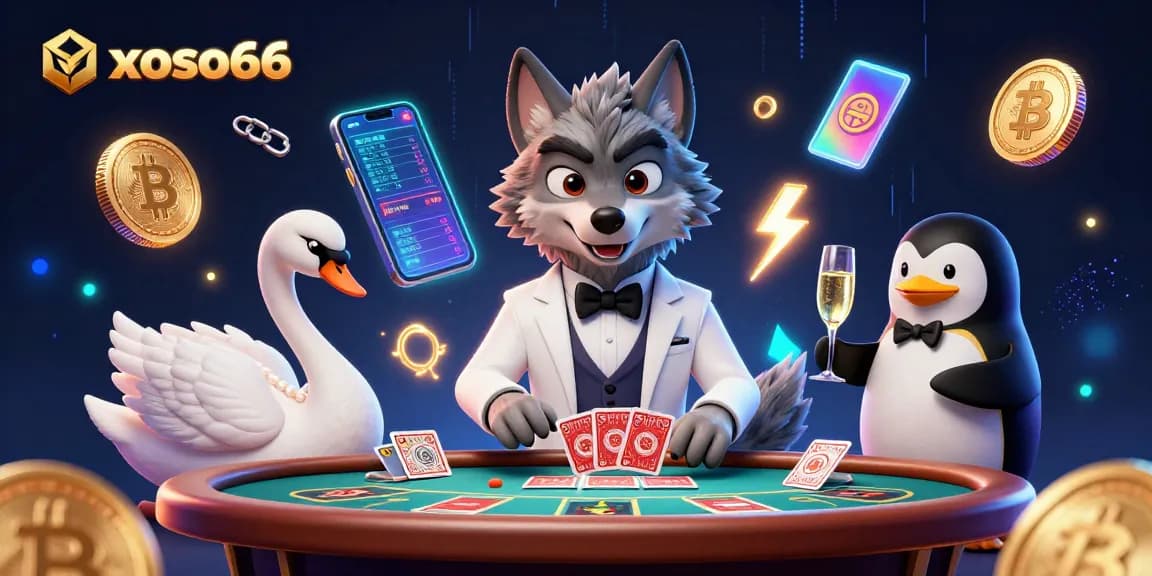 xoso66 players enjoy baccarat and cards dealt by elegant characters in a vibrant casino scene