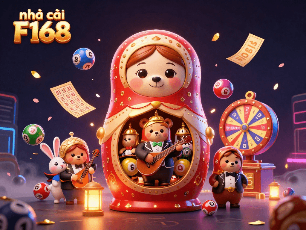 Play the exciting games at nhà cái F168 with dynamic lottery balls and vibrant casino elements.
