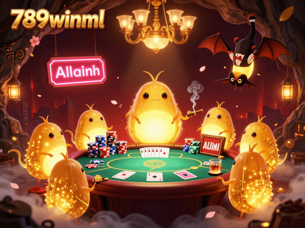 Experience the vibrant glow of 789winml with illuminated characters creating a lively casino scene.