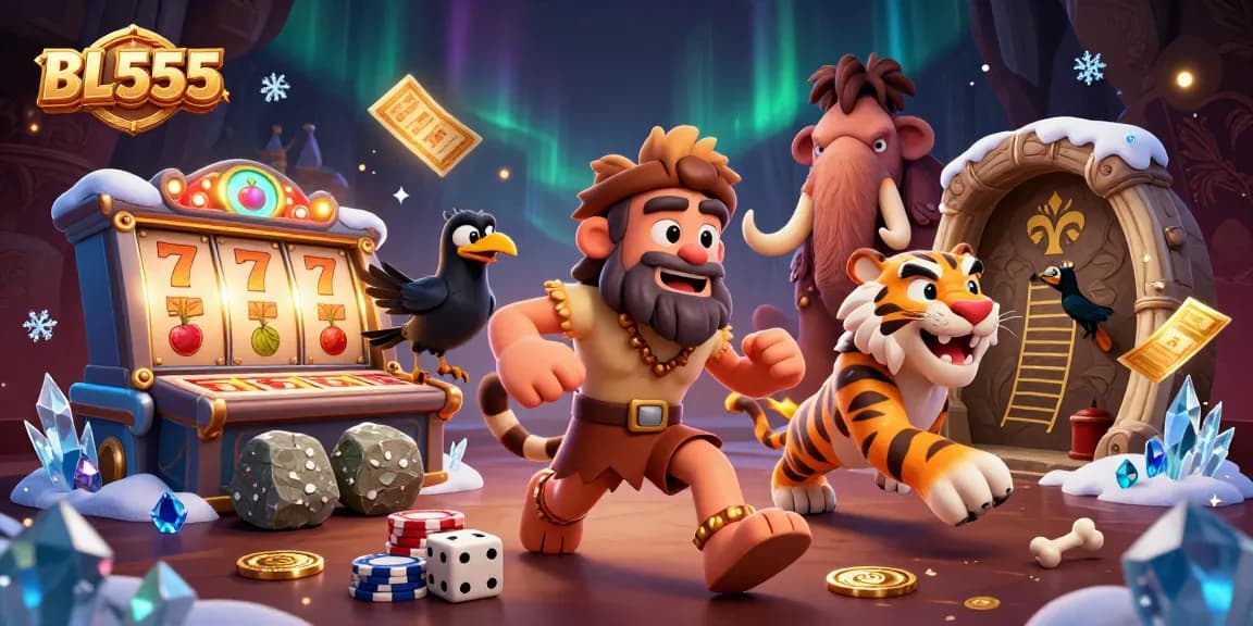 Engage in thrilling gameplay at BL555 with immersive 3D elements of the prehistoric casino scene.