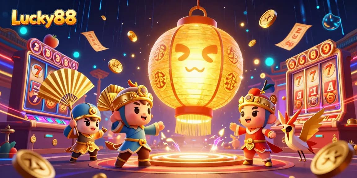 Lucky88 players embarking on thrilling online slot adventures with exciting casino visuals.
