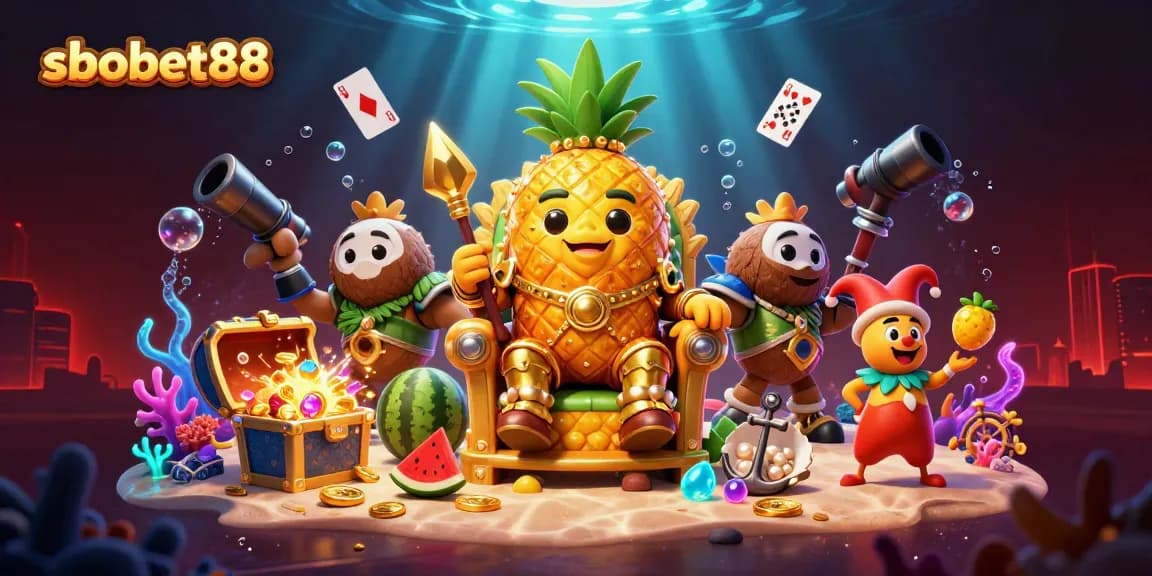 Engage in electrifying bets with sbobet88, featuring a vibrant 3D casino scene of whimsical characters.