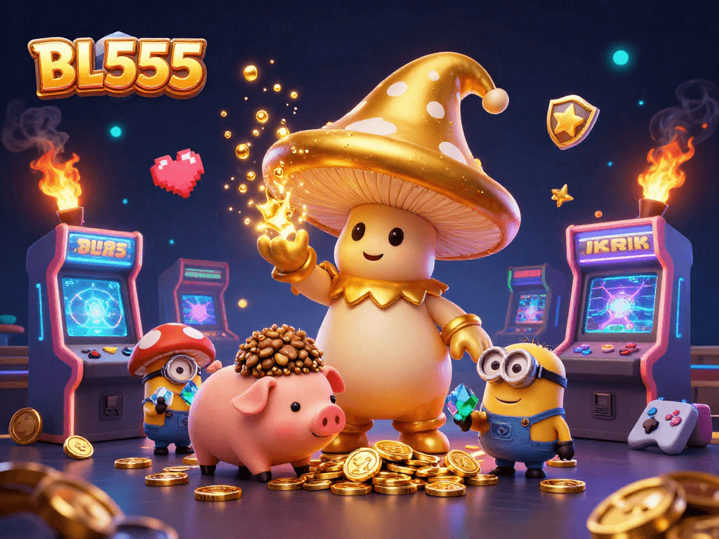 Engage with exhilarating gaming adventures at BL555 featuring a magical golden mushroom wizard and treasure-hunting companions.