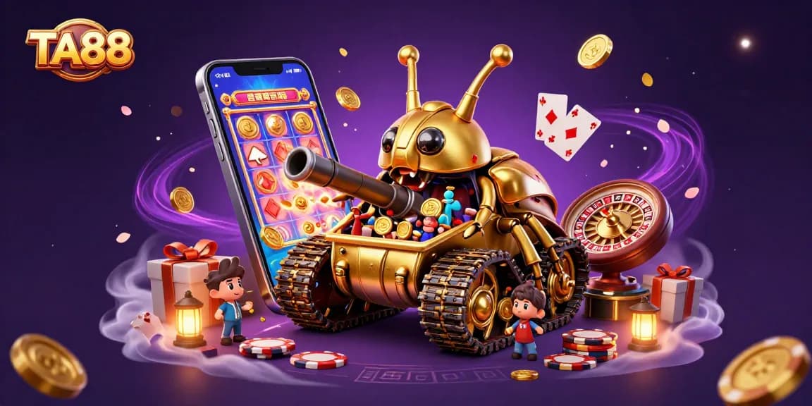 Experience excitement at TA88 with a vibrant casino scene featuring a golden beetle tank.