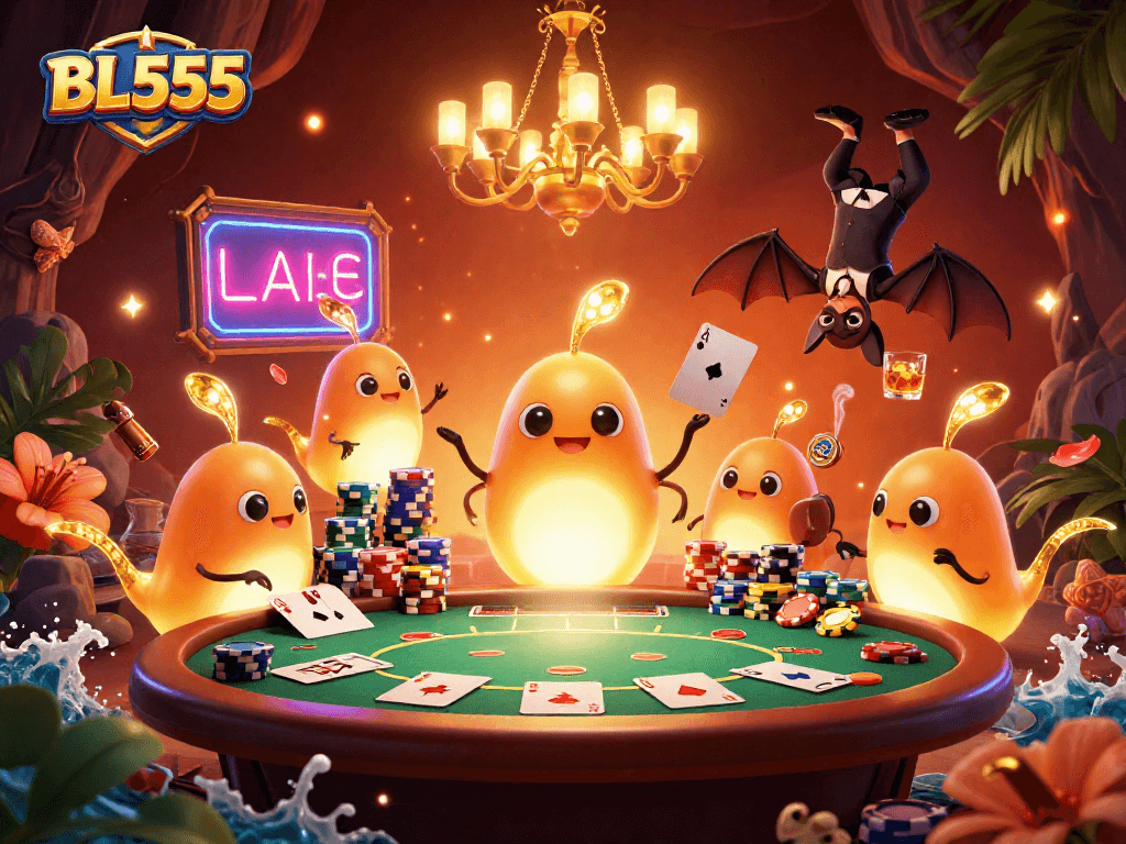 Experience the thrilling allure of BL555 casino with glowworms illuminating a vibrant poker game!