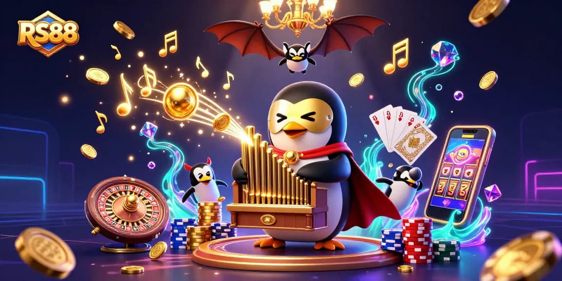 Engage with the dynamic world of RS88 as a whimsical penguin plays winning tunes, showering players with golden coins and excitement.