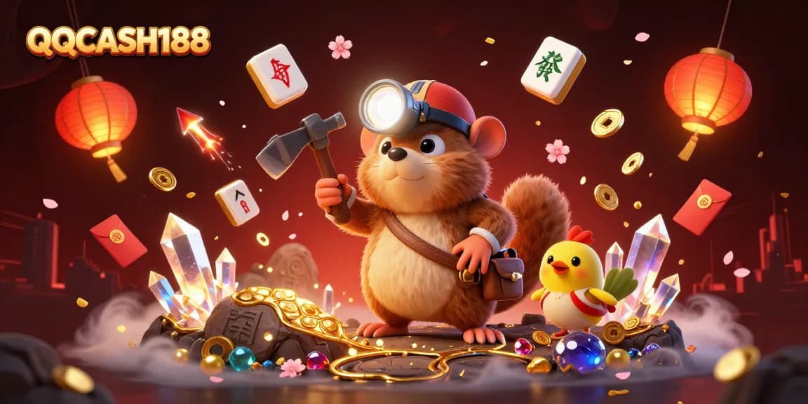 Join the excitement with QQCASH188 in this vibrant 3D casino illustration filled with treasures and festivities.