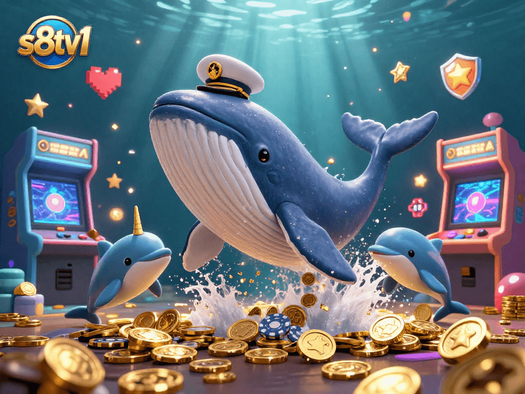 Experience thrilling betting action at s8tv1 with 3D whale and gambling elements.