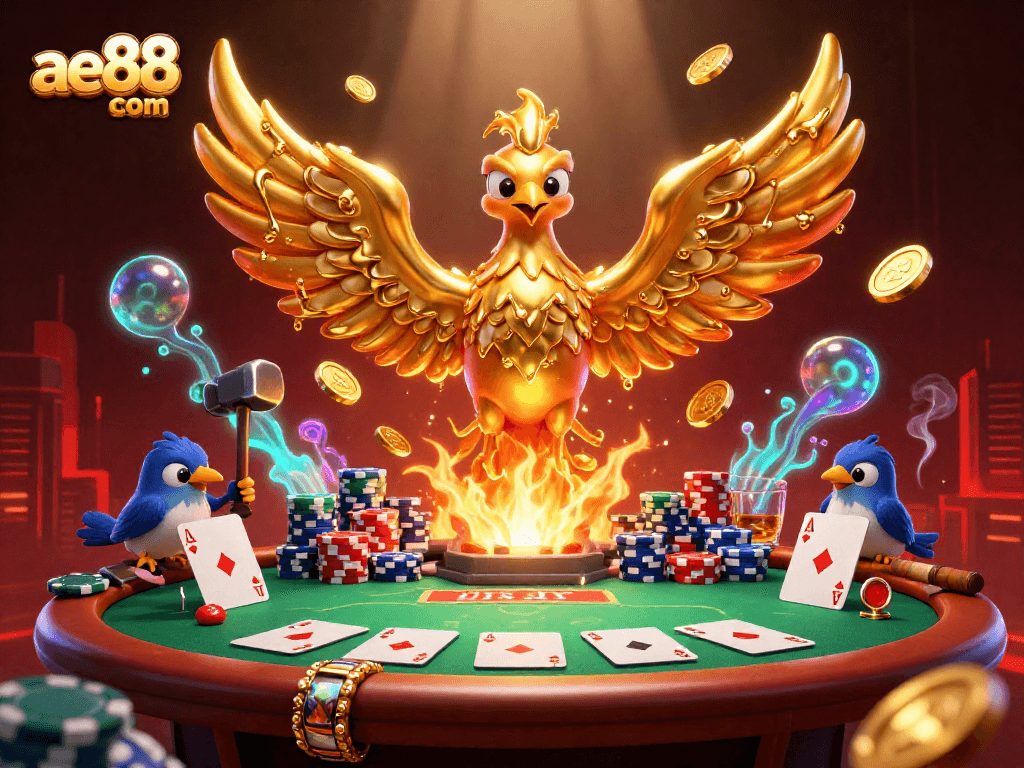 Experience the thrill of winning at ae88 com with molten metal phoenix and poker elements.