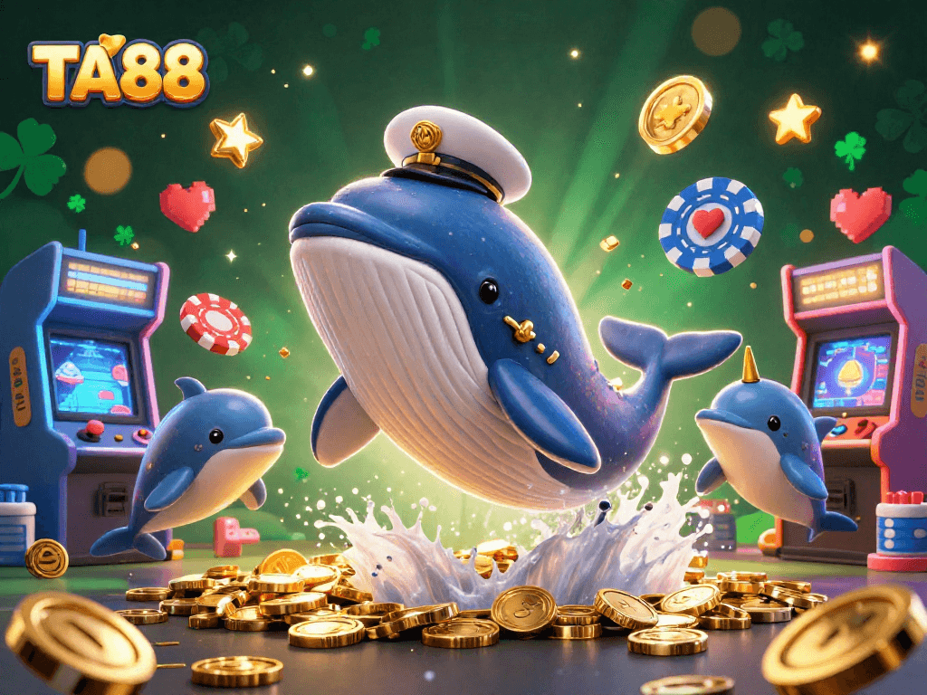 Engage with TA88's vibrant 3D casino illustration featuring whimsical sea creatures and gaming elements.
