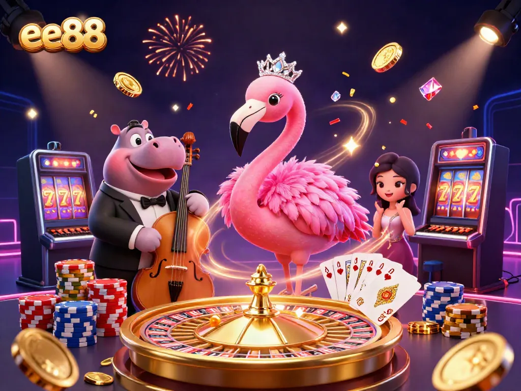 Experience the excitement of ee88 casino with a vibrant scene of colorful characters and game elements.