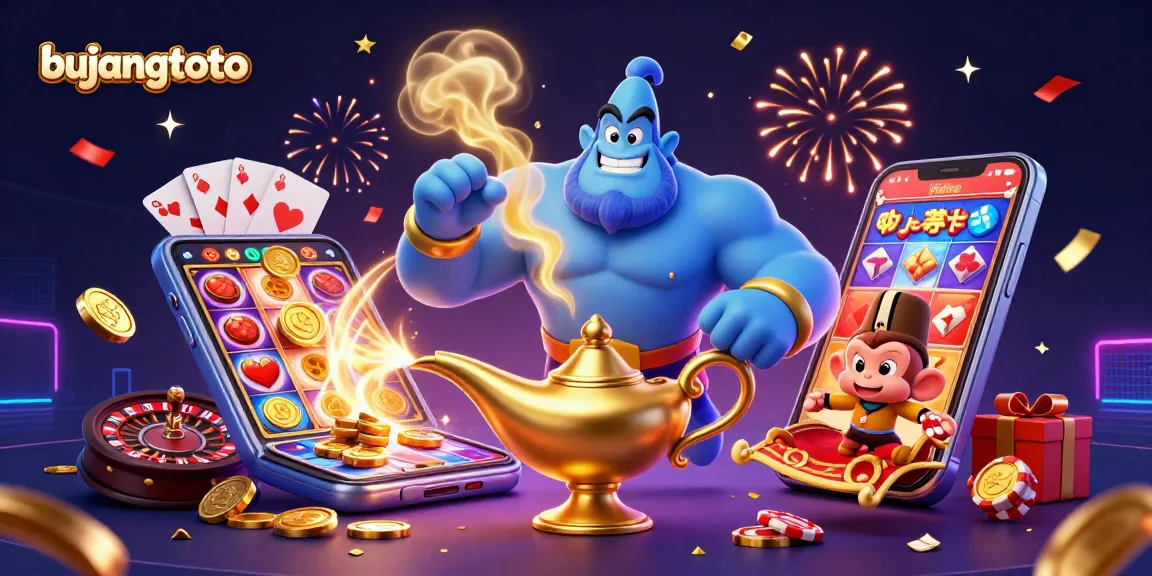 Experience the excitement of bujangtoto with a magical 3D illustration featuring vibrant casino elements.