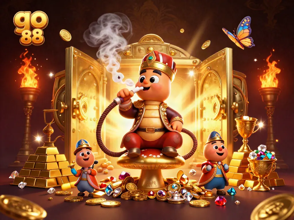 Experience the gold-filled world of go 88 with 3D caterpillar hookah-master and treasures.