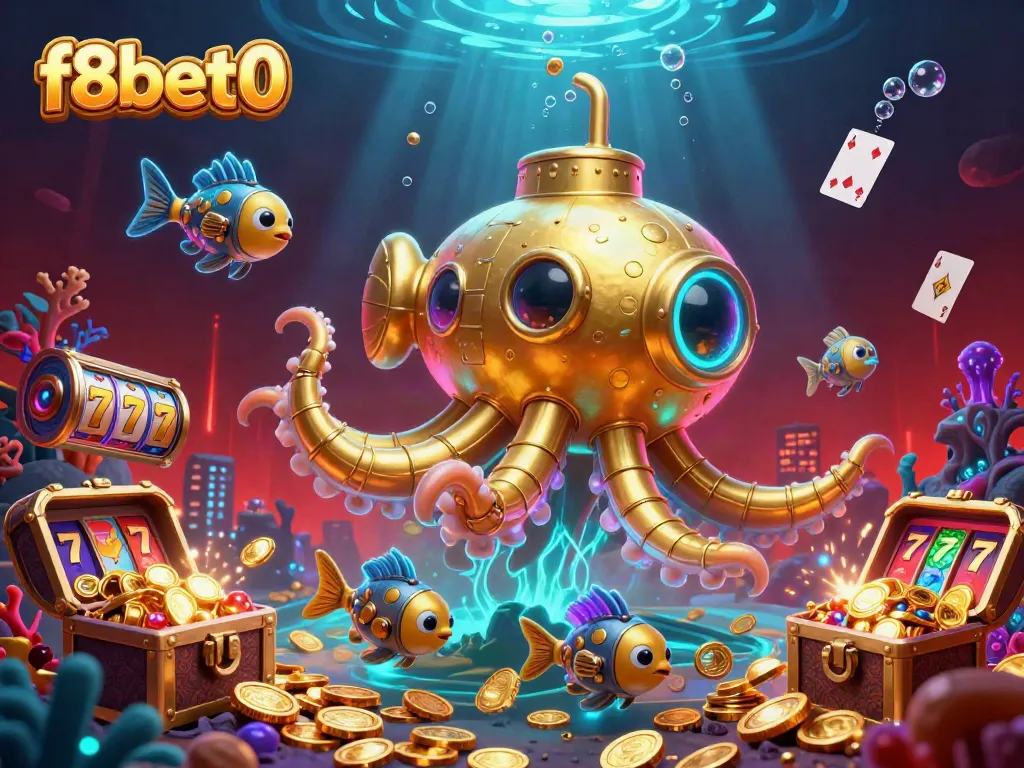 Experience thrilling gameplay with f8bet0 amidst a vibrant underwater scene filled with golden treasures.