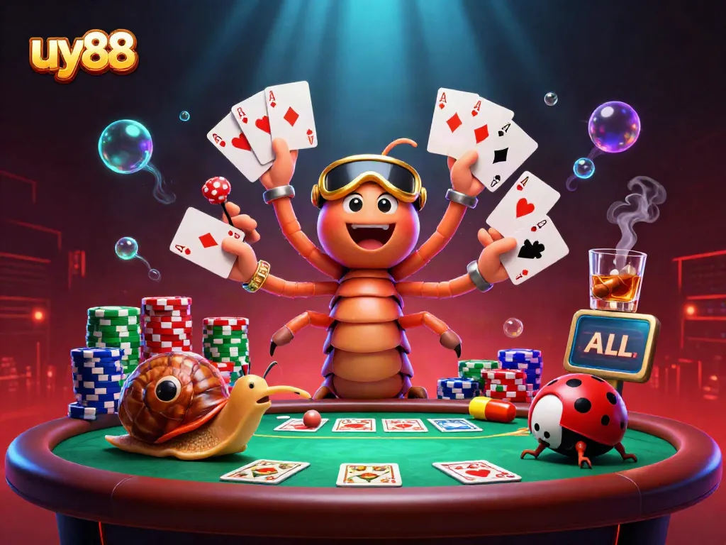 Experience the excitement of uy88 with a vibrant 3D scene featuring unique casino characters and games.