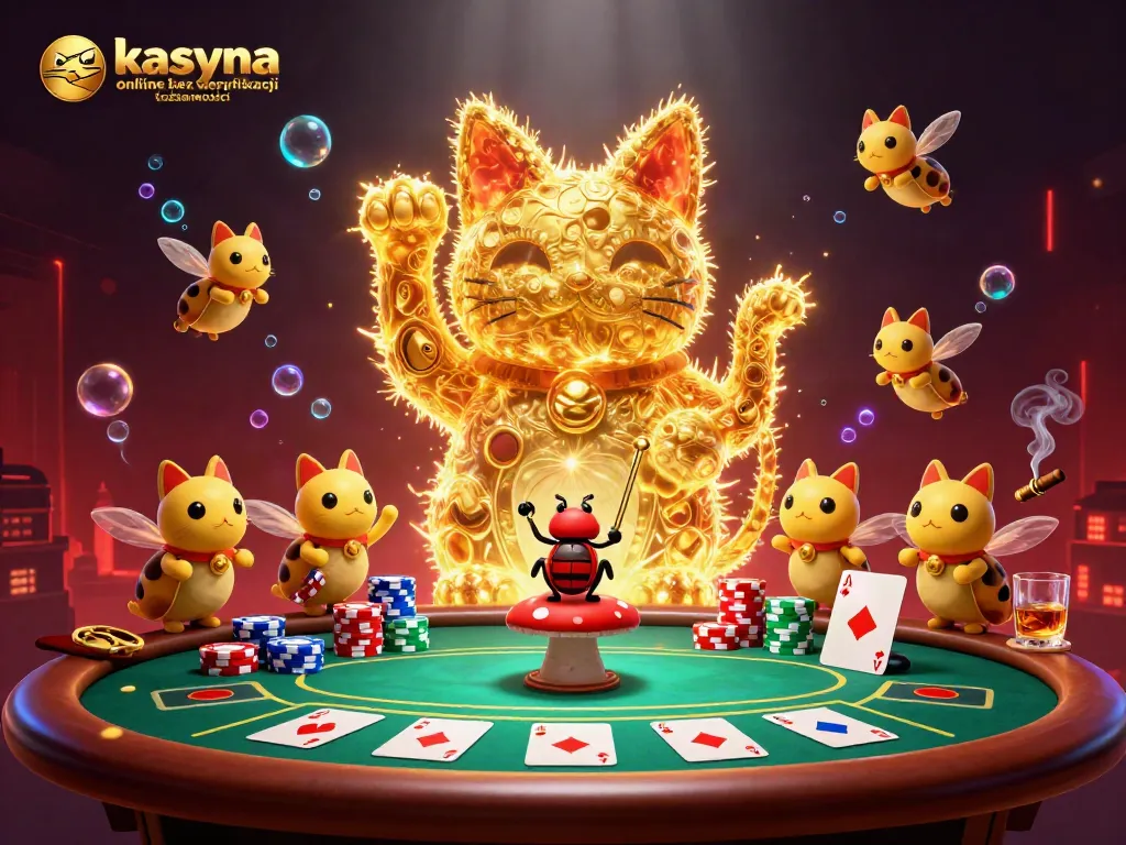 Experience the thrill of kasyna online bez weryfikacji tożsamości with a dynamic 3D illustration of a lucky cat.