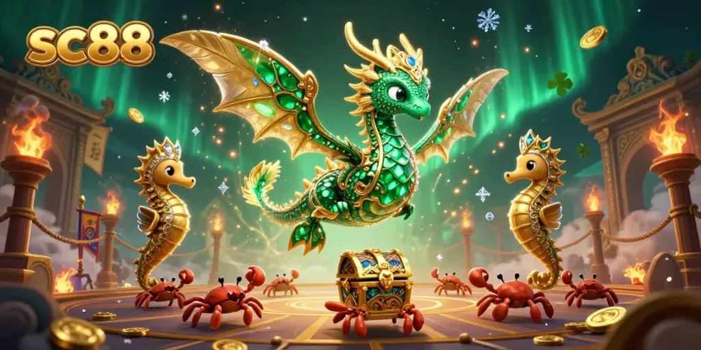 Experience gaming excitement with the captivating sea dragon and crabs at SC88 casino.