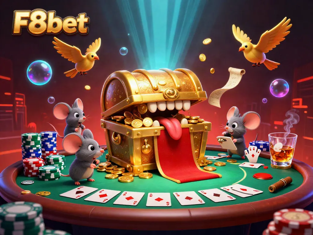 Enhance your F8bet experience with an alluring casino scene filled with adventure and riches.