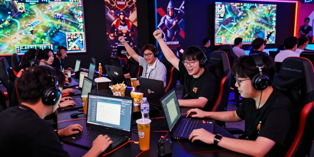 Gamers engaging on warung168 platform at an exciting esports event.