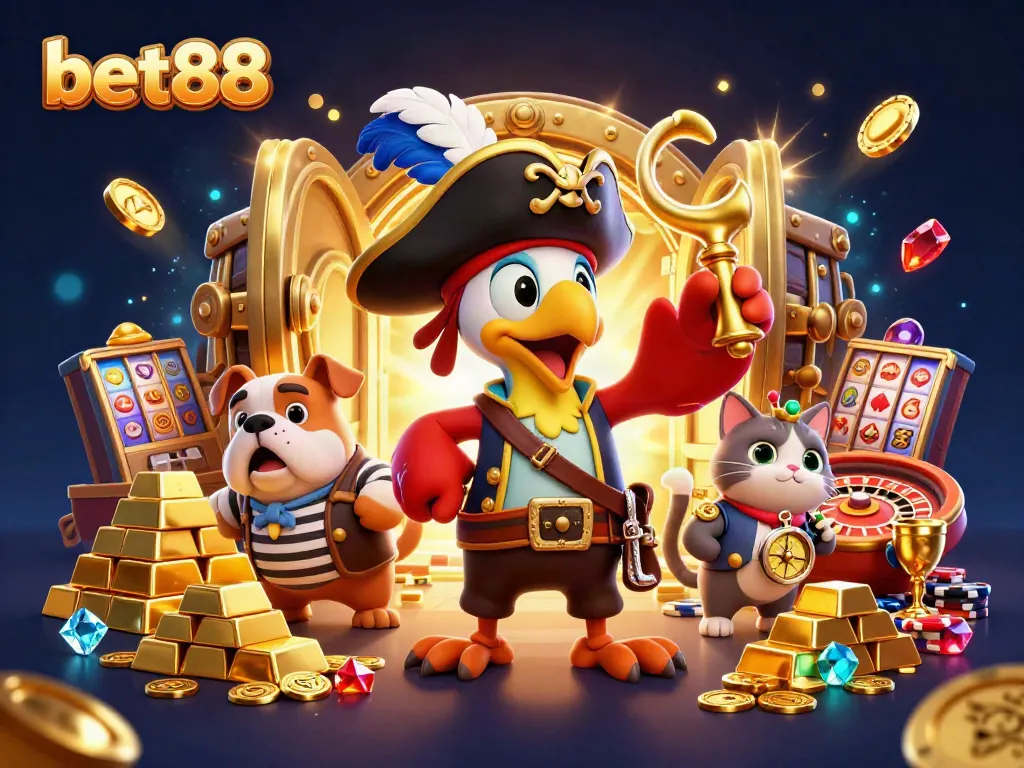Experience the vibrant world of bet88 online gaming with dynamic characters and gold treasures.