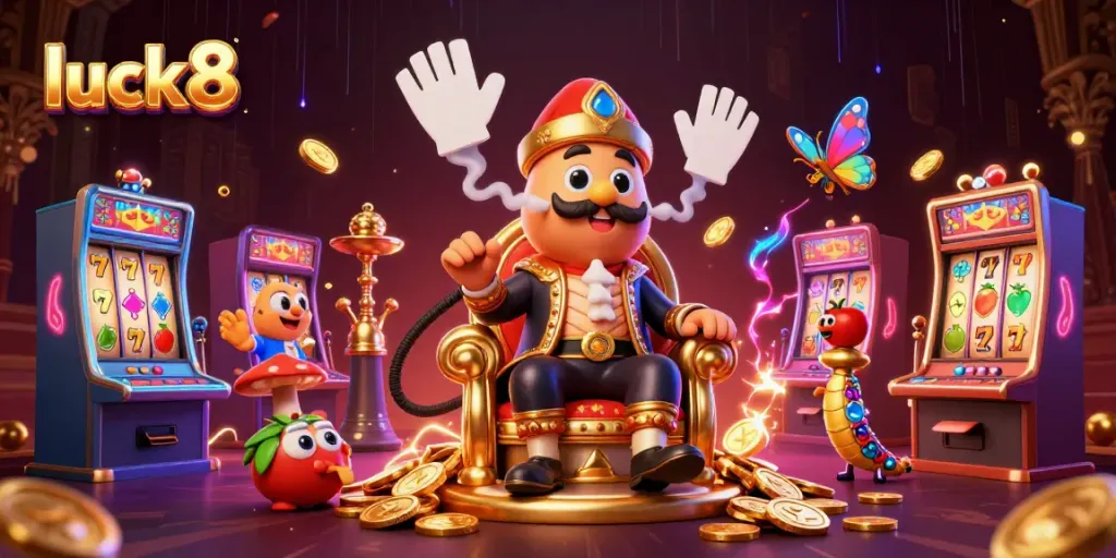 Experience luck8's vibrant online gaming environment filled with slot machines and action.