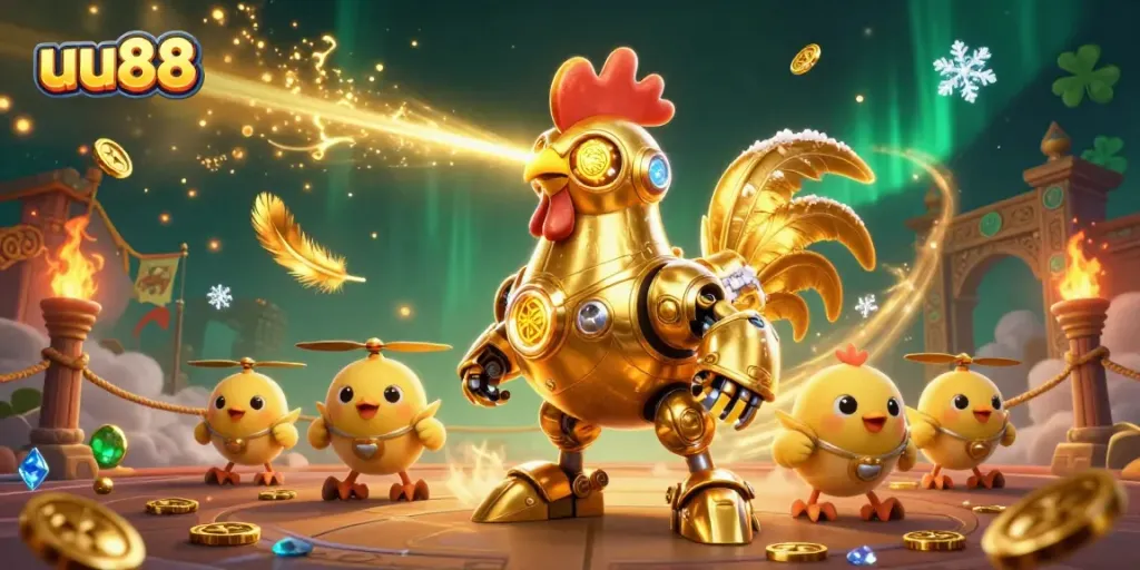 Experience the thrill of winning at uu88 with a vibrant 3D illustration of dynamic casino action and characters.