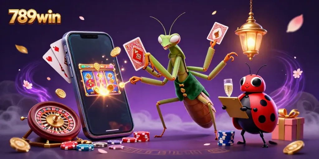 Experience the thrill of 789win with vibrant 3D casino elements in a lively scene.