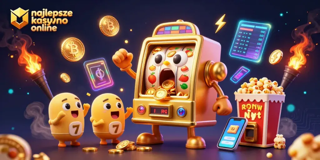 The best online casino showcases winning slot excitement with vibrant golden machines and animated coins.