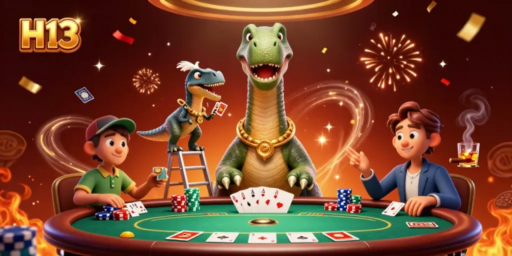 H13 card dealer action with vibrant poker scene and exciting casino elements