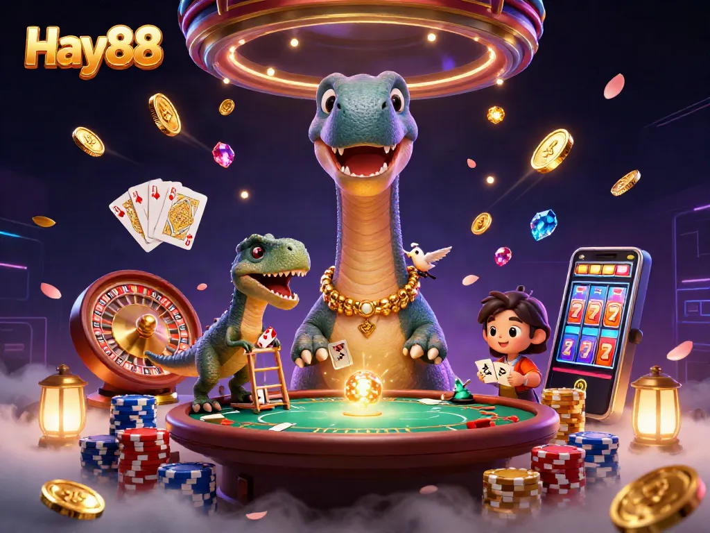 Engage in thrilling gameplay with Hay88's vibrant casino scene featuring dynamic card deals and cascading coins.