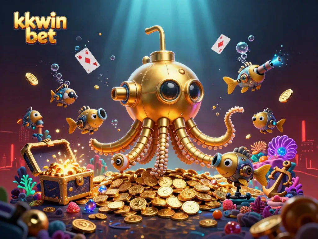 Experience thrilling kkwin bet gameplay with a cartoonish underwater scene filled with gold and gems.