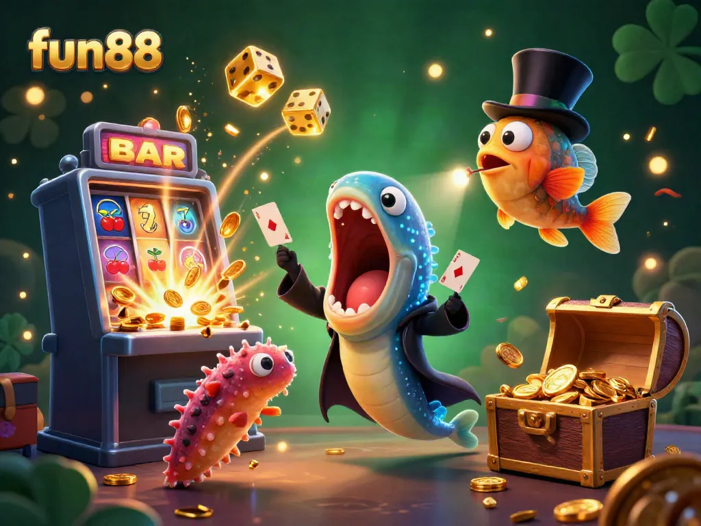 Experience the fun88 excitement with vibrant casino games and dynamic sea creatures in action.