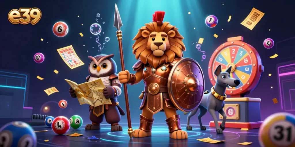 Engage with e39's thrilling casino experience through an ultra-detailed gaming scene filled with vibrant elements.