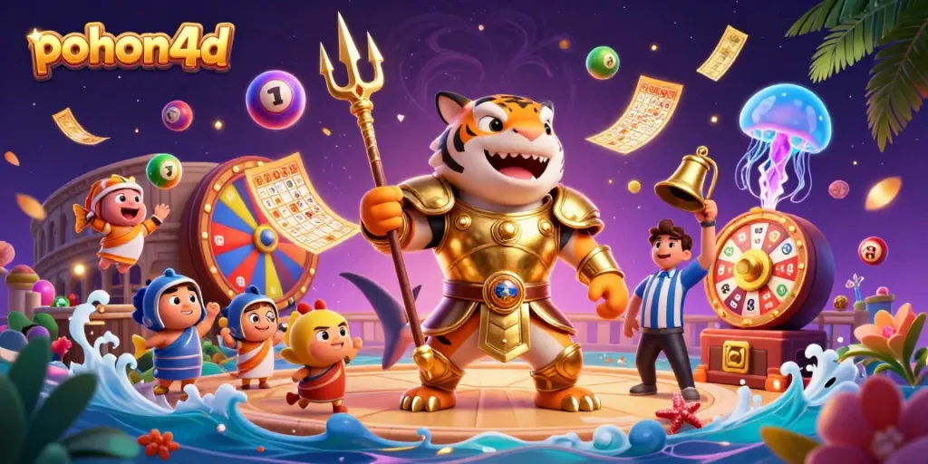 Experience exciting gaming with pohon4d in this vibrant underwater duel featuring a shark warrior.