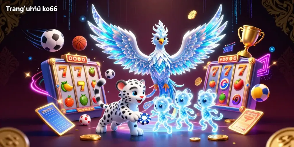 Engage with the exciting world of Trang chủ ko66 featuring ice phoenix, snow leopard, and dynamic casino elements.
