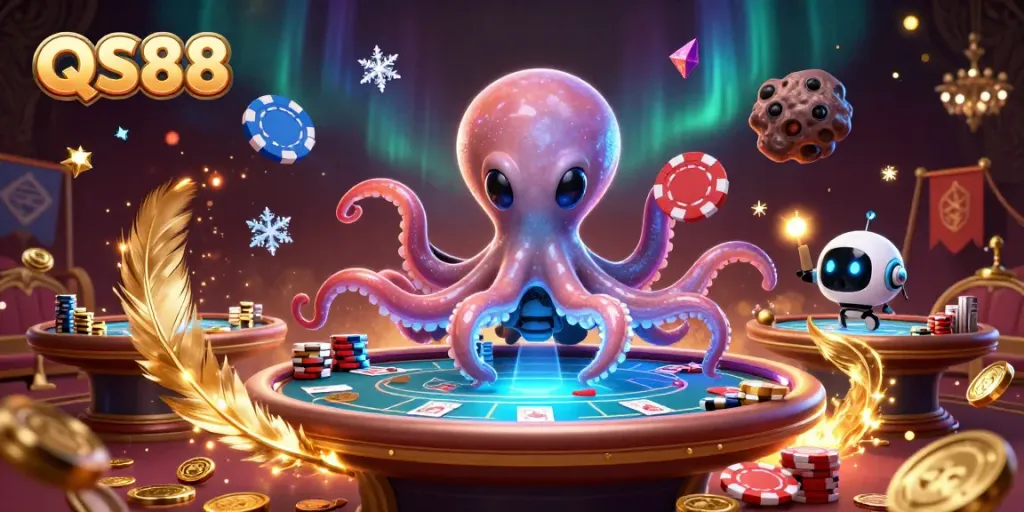 Experience engaging poker gameplay at QS88 with an exciting space-themed casino illustration.