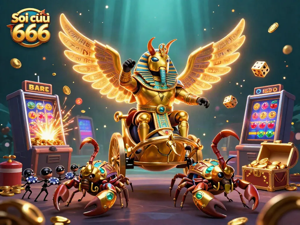 Engaging scene of Soi cầu 666 featuring vibrant 3D characters, slot machines, and casino elements.