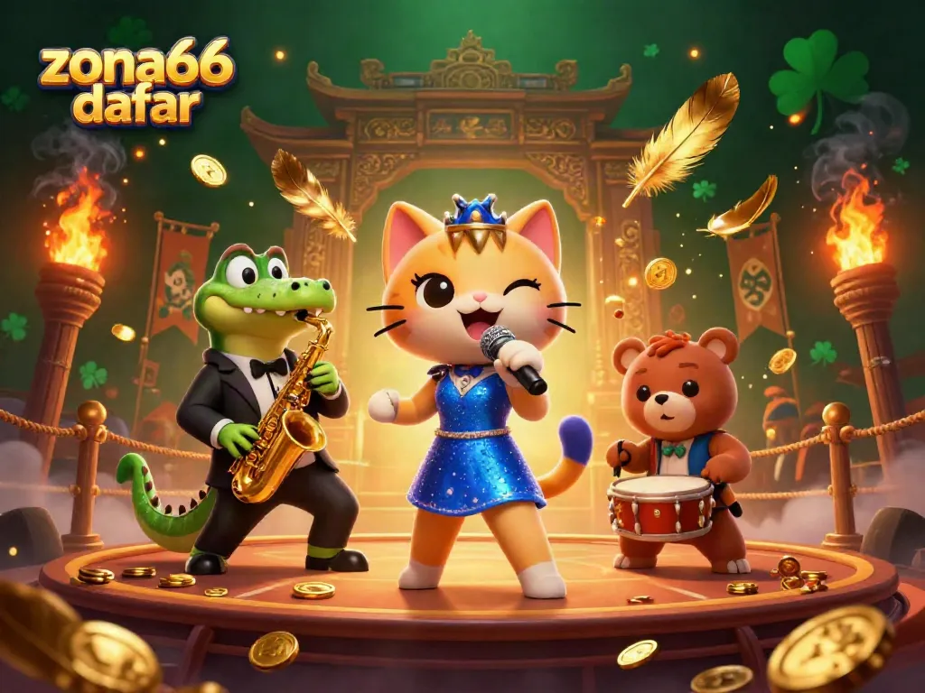 Experience the excitement of zona66 daftar with a vibrant casino scene featuring animated characters and rich atmosphere.
