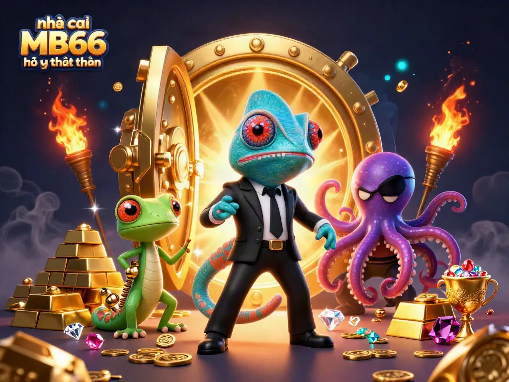 Check out the vibrant scene depicting nhà cái MB66 có uy tín không with animated 3D characters and casino elements.