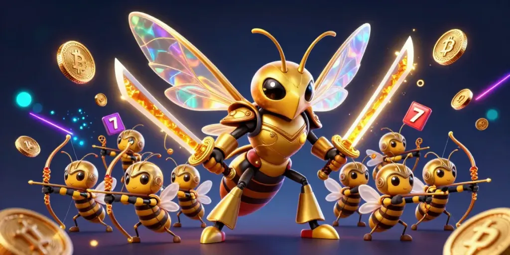 Engage with PG66 through a vibrant 3D illustration showcasing a golden hornet and game elements.