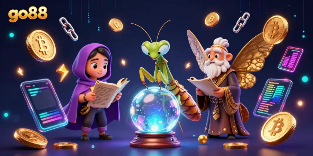 Experience exciting gambling strategies with go88, a vibrant 3D casino scene featuring animated fortune teller and mystical elements.
