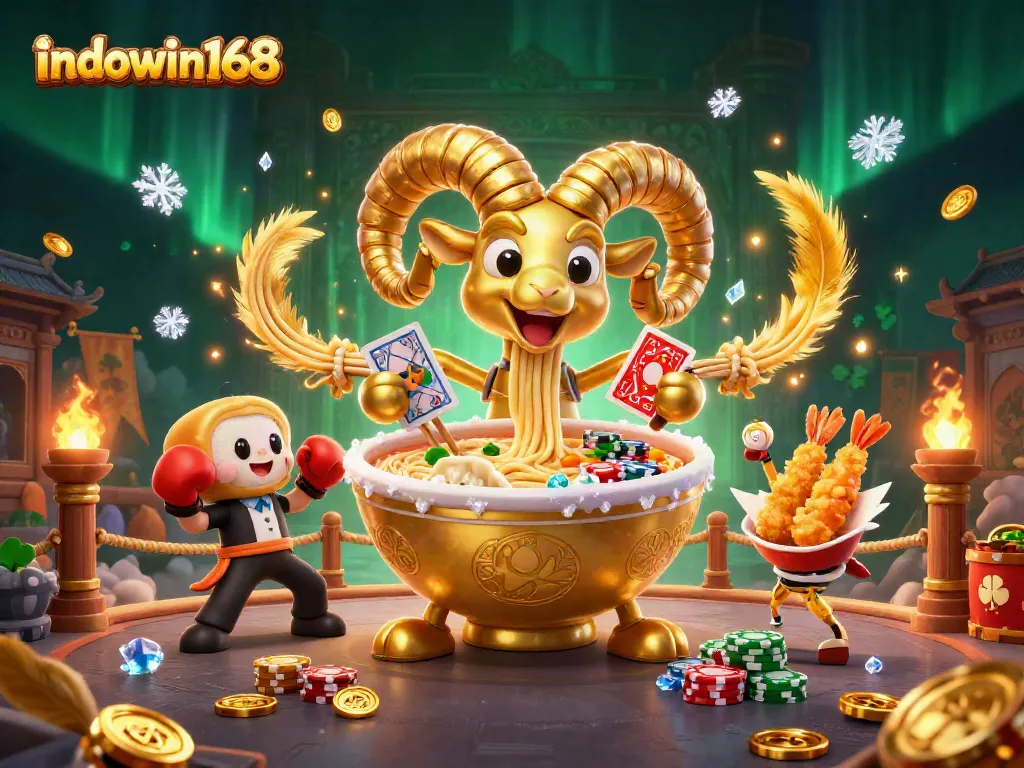 Engage with gaming action at indowin168 amidst vibrant casino elements and cartoon characters.