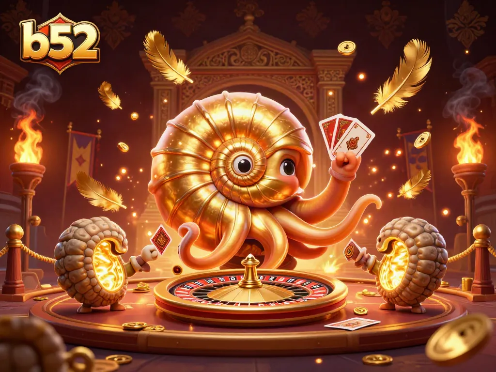 Bets escalate with b52 gaming, showcased by a giant nautilus roulette and glowing companions.