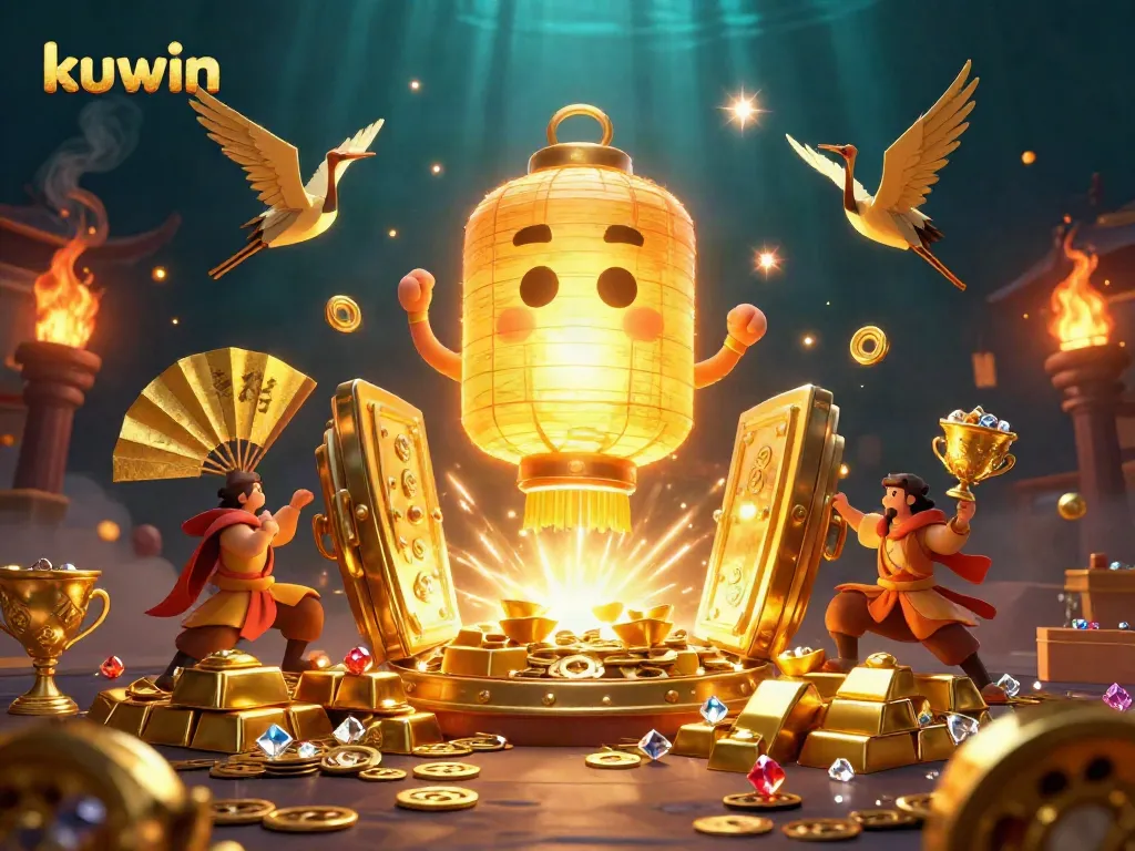 Engage in exhilarating casino games at kuwin featuring a golden lantern spirit and vibrant treasures.
