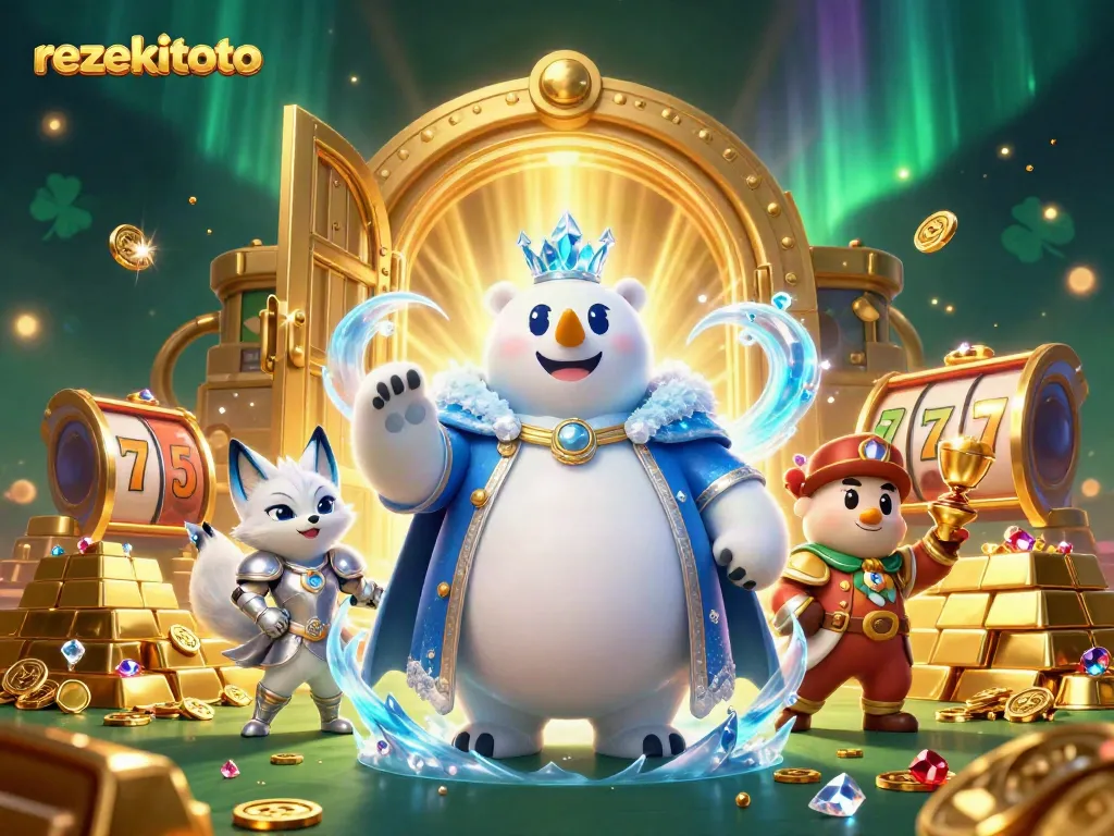 Experience the thrill of rezekitoto with a vibrant 3D casino scene featuring a polar bear and fox.