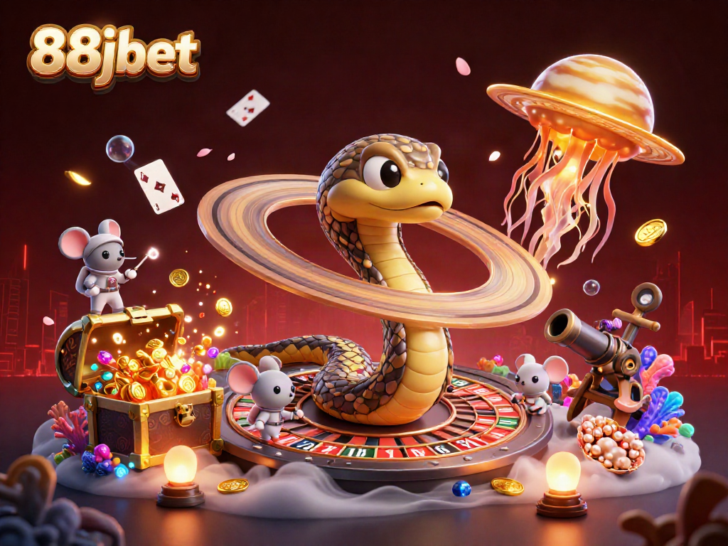 Experience exhilarating betting action with 88jbet in this vibrant casino-themed cosmic scene.