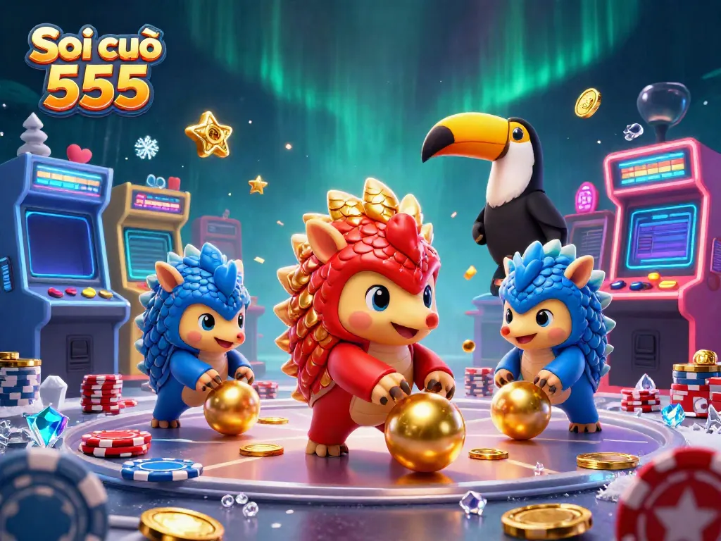 Experience the thrill of Soi cầu 555 with dynamic gambling action from rival pangolins in a vibrant casino scene.