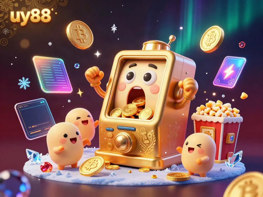 Spin for big wins with uy88's vibrant slot machine jackpot scene filled with crypto elements.