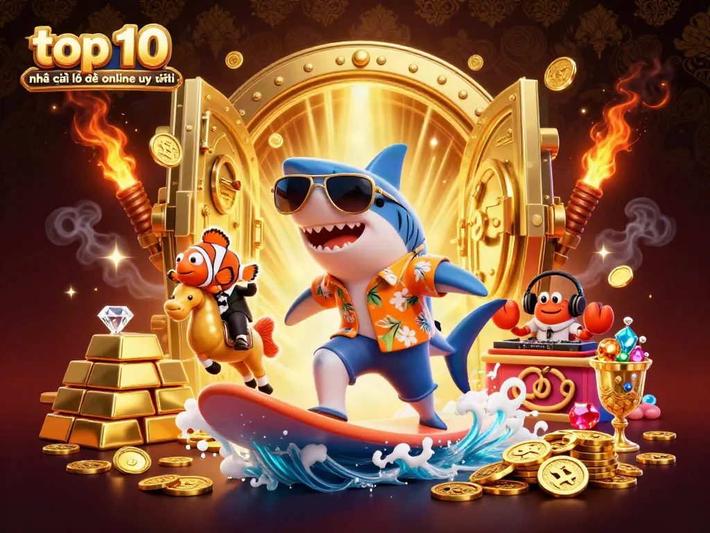 Engage with the top 10 nhà cái lô đề online uy tín as a shark surfs on gold coins.