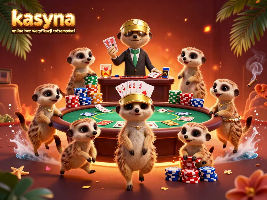 Play in vibrant kasyna online bez weryfikacji tożsamości scene with meerkats at a poker table.
